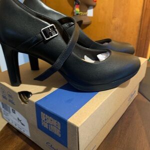 Clarks Black Heels with Strap Detail